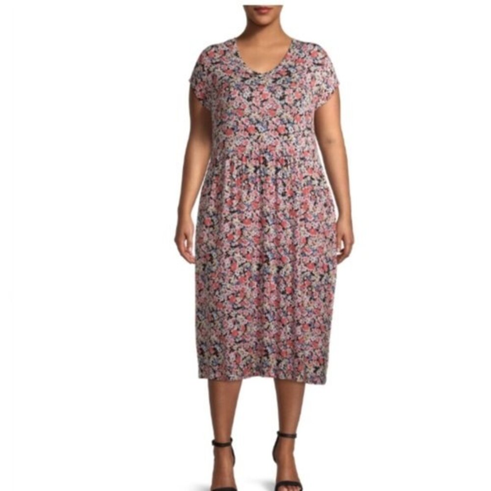 Floral Midi Sun Dress Jersey Pockets Sz 0X NWT